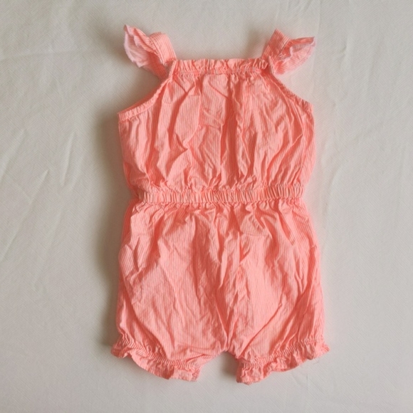 child of mine neon peach striped cotton romper playsuit 0-3 months baby girl - Picture 6 of 6